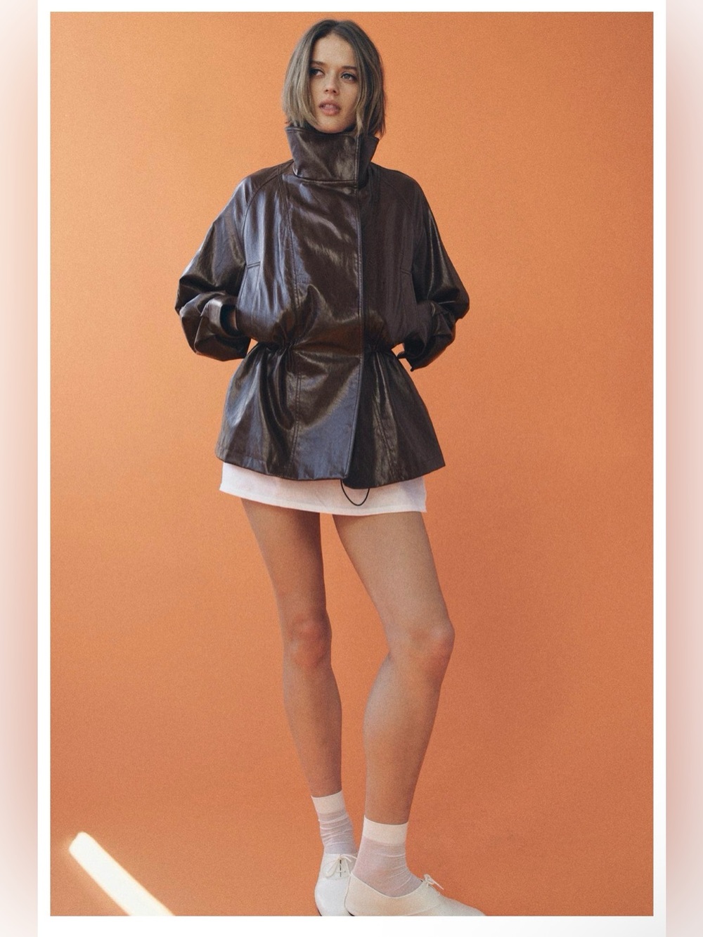 Zara Dark Brown Leather High-Neck Jacket